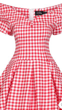 Load image into Gallery viewer, Lily Off Shoulder Red Gingham Swing Dress