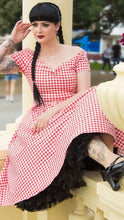 Load image into Gallery viewer, Lily Off Shoulder Red Gingham Swing Dress
