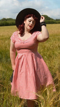 Load image into Gallery viewer, Lily Off Shoulder Red Gingham Swing Dress