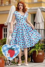 Load image into Gallery viewer, Lily Summer Strawberry Blue Gingham Dress