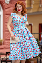 Load image into Gallery viewer, Lily Summer Strawberry Blue Gingham Dress