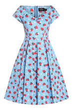 Load image into Gallery viewer, Lily Summer Strawberry Blue Gingham Dress