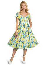 Load image into Gallery viewer, Lily Off Shoulder Blue/Yellow Lemon Dress