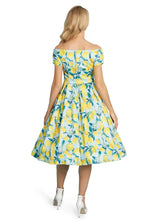 Load image into Gallery viewer, Lily Off Shoulder Blue/Yellow Lemon Dress