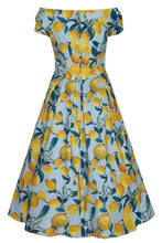 Load image into Gallery viewer, Lily Off Shoulder Blue/Yellow Lemon Dress