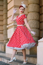 Load image into Gallery viewer, Lily Retro Off Shoulder Red Polka Dot Swing Dress