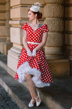 Load image into Gallery viewer, Lily Retro Off Shoulder Red Polka Dot Swing Dress