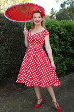 Load image into Gallery viewer, Lily Retro Off Shoulder Red Polka Dot Swing Dress