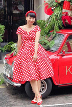 Load image into Gallery viewer, Lily Retro Off Shoulder Red Polka Dot Swing Dress