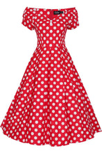 Load image into Gallery viewer, Lily Retro Off Shoulder Red Polka Dot Swing Dress