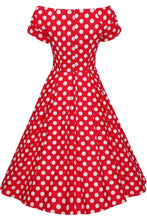 Load image into Gallery viewer, Lily Retro Off Shoulder Red Polka Dot Swing Dress