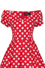 Load image into Gallery viewer, Lily Retro Off Shoulder Red Polka Dot Swing Dress
