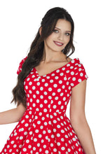 Load image into Gallery viewer, Lily Retro Off Shoulder Red Polka Dot Swing Dress