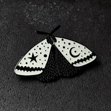 Load image into Gallery viewer, White Glitter Celestial Moth Enamel Pin