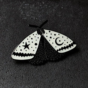 White Glitter Celestial Moth Enamel Pin
