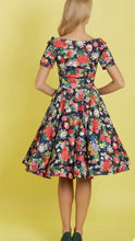 Load image into Gallery viewer, Darlene Midnight Garden Off Shoulder Swing Dress