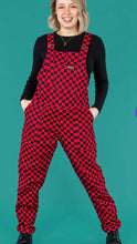 Load image into Gallery viewer, Black &amp; Viva Magenta Checkerboard Stretch Twill Dungarees