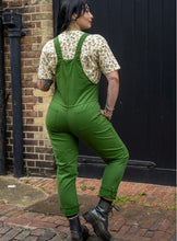 Load image into Gallery viewer, Rebel Romance Forest Green Stretch Twill Dungarees