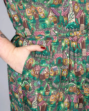 Load image into Gallery viewer, Festive: Christmas Cottages Stretch Belted Tea Dress with Pockets