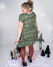 Load image into Gallery viewer, Festive: Christmas Cottages Stretch Belted Tea Dress with Pockets