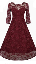 Load image into Gallery viewer, Madeline Long Sleeved Burgundy Lace Dress