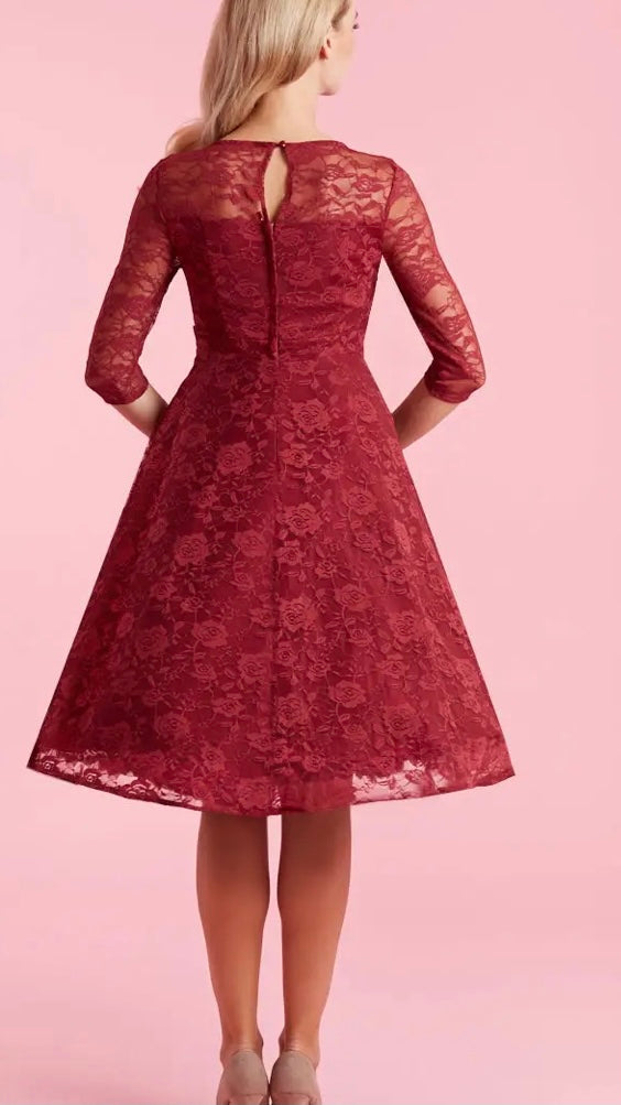 Long maroon 2025 lace dress