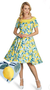 Darlene Blue Lemon Flared Dress