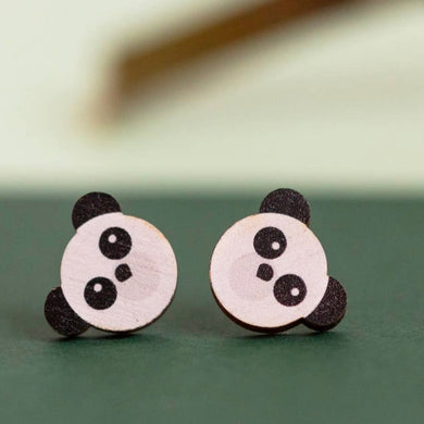 Cute Pandas Wooden Stud Earrings