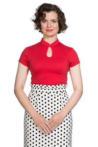 Mandarin Collar Top Red