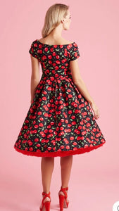 Lily Off Shoulder Cherry Swing Dress