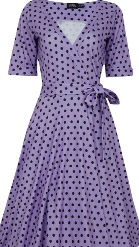 Matilda Lavender Polka Dot Wrap Dress – Cherry Vintage Chichester