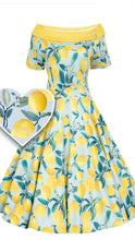 Load image into Gallery viewer, Darlene Blue Lemon Flared Dress