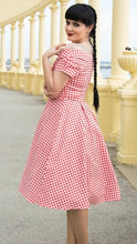 Load image into Gallery viewer, Lily Off Shoulder Red Gingham Swing Dress