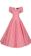 Load image into Gallery viewer, Lily Off Shoulder Red Gingham Swing Dress