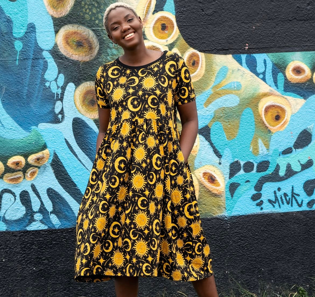 Rebel Romance Celestial Midi Stretch Smock Dress