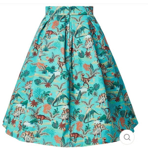 Carolyn Box Pleated Skirt in Dinosaur Print