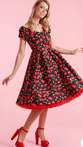 Lily Off Shoulder Cherry Swing Dress