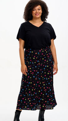 Sugarhill Brighton Alexandra Bias Cut Skirt Black Rainbow Star Confetti