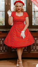 Load image into Gallery viewer, Claudia Flirty Fifties Style Dress in Red