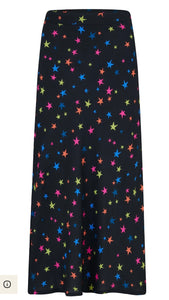 Sugarhill Brighton Alexandra Bias Cut Skirt Black Rainbow Star Confetti