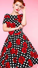 Load image into Gallery viewer, Darlene Polka &amp; Roses Swing Dress
