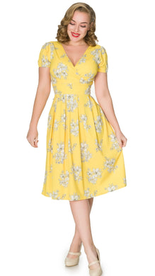 Rosa V Neck, Yellow Floral Wrap Midi Dress