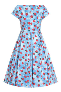 Lily Summer Strawberry Blue Gingham Dress