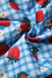 Lily Summer Strawberry Blue Gingham Dress
