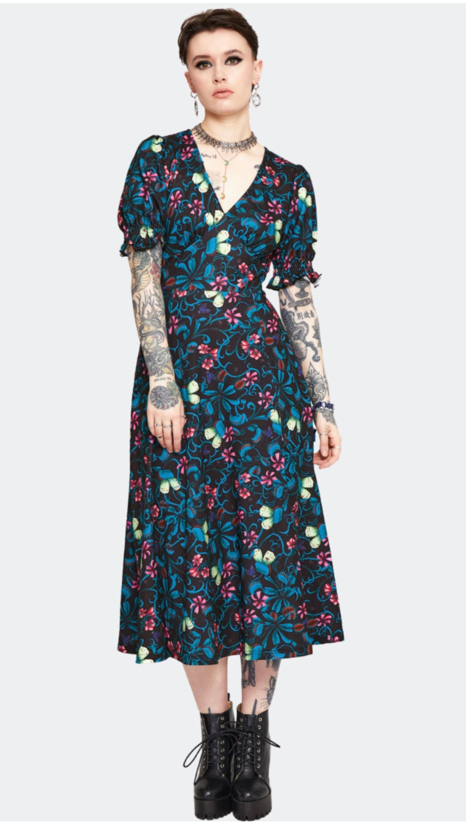 Venus Flytrap Print Midi Dress