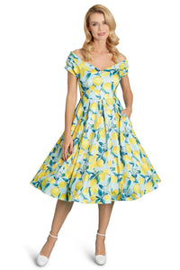 Lily Off Shoulder Blue/Yellow Lemon Dress