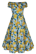 Load image into Gallery viewer, Lily Off Shoulder Blue/Yellow Lemon Dress