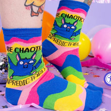 Load image into Gallery viewer, Be Chaotic &amp; Unpredictable Rainbow Bat Socks