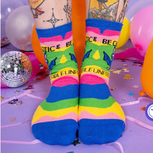 Load image into Gallery viewer, Be Chaotic &amp; Unpredictable Rainbow Bat Socks