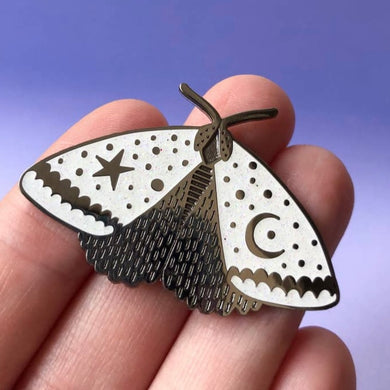White Glitter Celestial Moth Enamel Pin